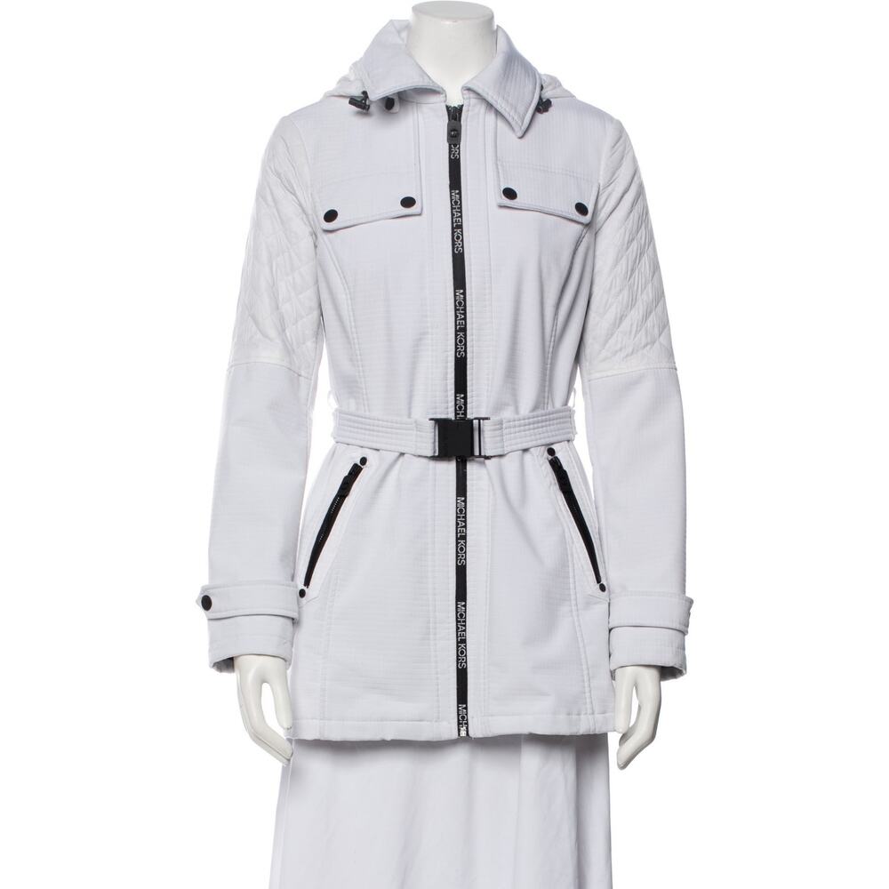 Michael Kors White Belted Quilted Coat Jacket in XS - Preowned